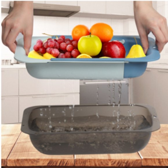 Extendable Over-the-Sink Kitchen Strainer - Colander Basket Set w/ Bowl (Blue) - Picture 8 of 11